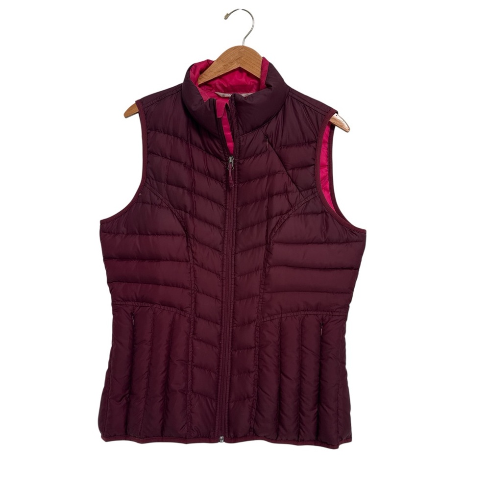 Athleta Burgundy Down-Style Quilted Vest with Pink Lining
